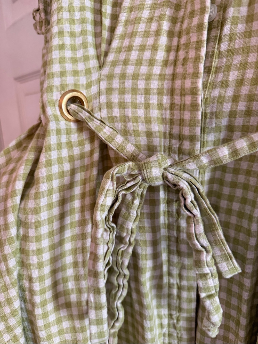 Donna Karan Light Green Gingham Tie-Waist Dress - Picture 2 of 5
